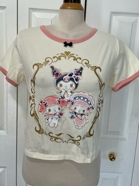 Hot Topic Cream and Pink Sanrio Character Ringer Tee